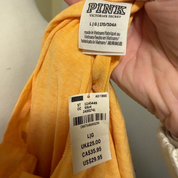 NEW WITH TAGS PINK Victoria's Secret Yellow V-Neck Tee with Stripes - Picture 2 of 5